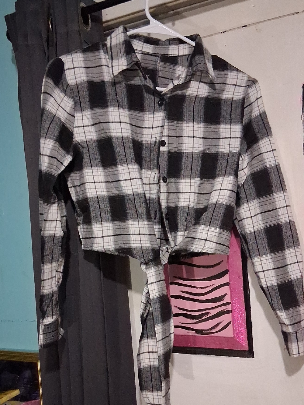 Black & White Plaid Tie-Front Kids Shirt